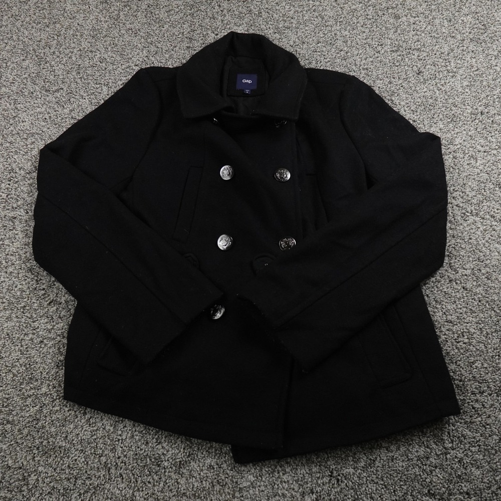Gap Jacket Womens M Black Wool Double Breasted Peacoat Car Coat Heavy Preppy Y2K - Picture 2 of 10